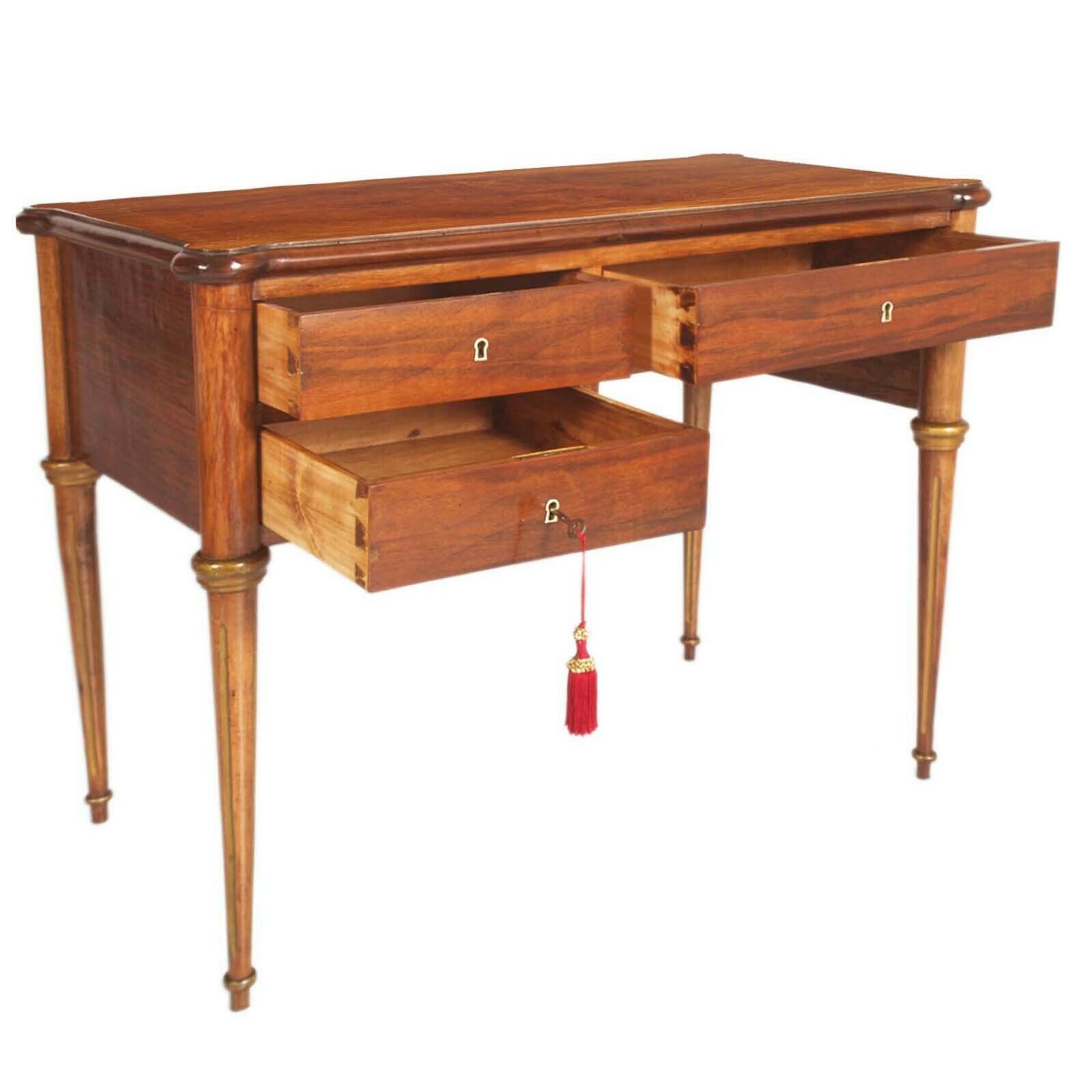 Neoclassical Blond Walnut & Flame Applied Walnut Burl Desk, Late 1800s photo furniture