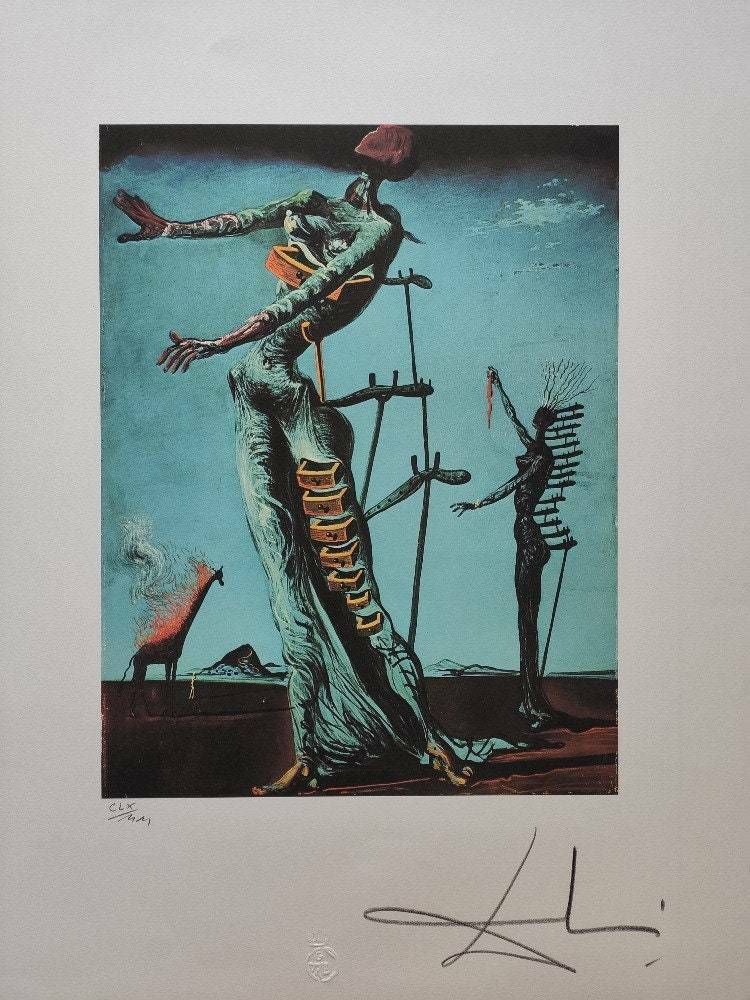 Salvador Dali   The Burning Giraffe   Dali Signed Lithograph   (Salvador Dali Pa photo furniture