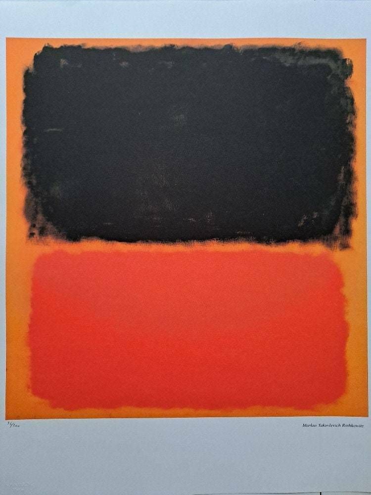 Mark Rothko Lithograph   Black And Red Over Orange   Certificate Spadem Paris
