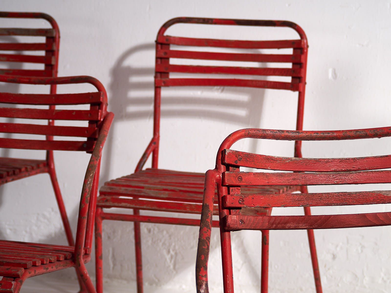 Antique Red Garden Chairs (C.1920). Set Of 4 Pieces photo furniture