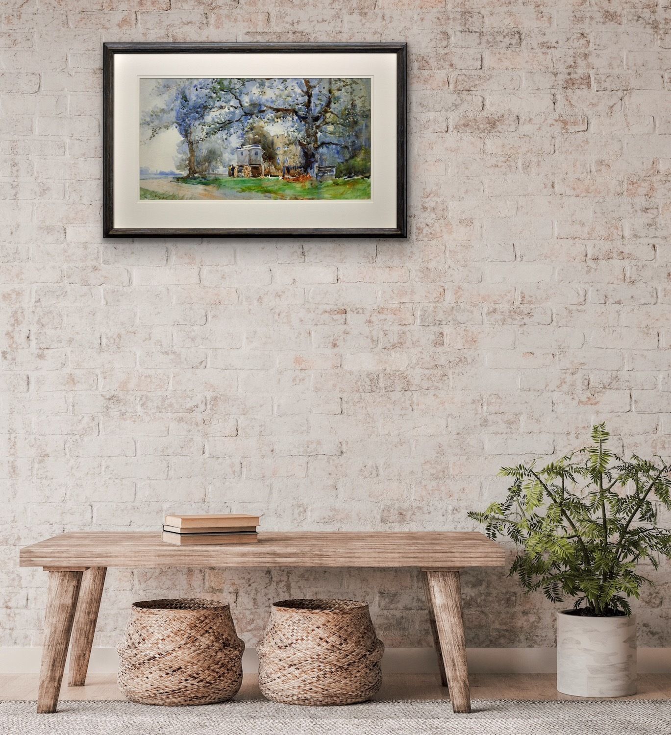 Edgar Woollatt 1871 To 1931. Romany Gypsy Caravan At The Round House, Clifton Lane, Wilford, Nottingham Circa 1910. Framed Watercolour Painting. photo vinterior