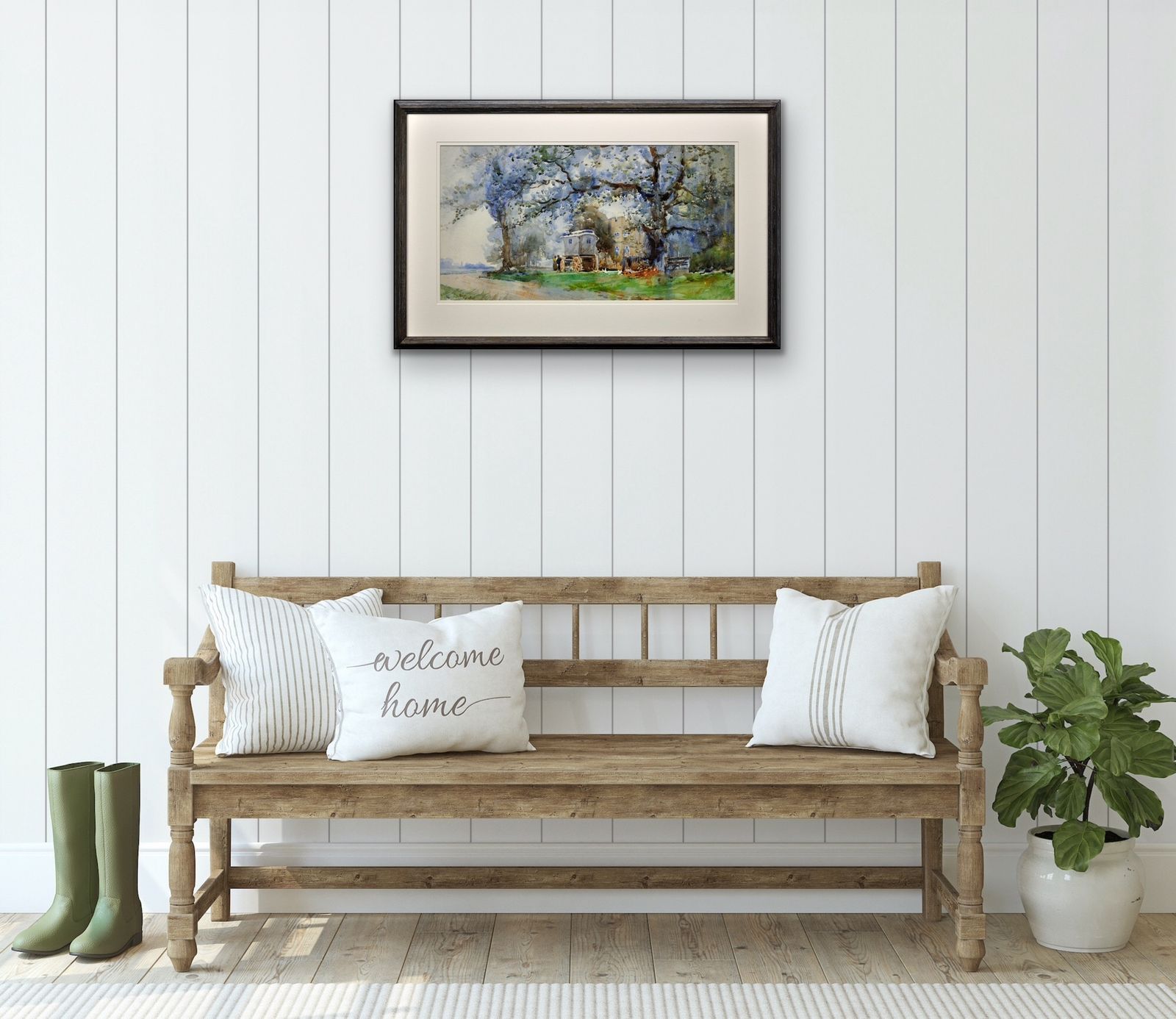 photo furniture Edgar Woollatt 1871 To 1931. Romany Gypsy Caravan At The Round House, Clifton Lane, Wilford, Nottingham Circa 1910. Framed Watercolour Painting.