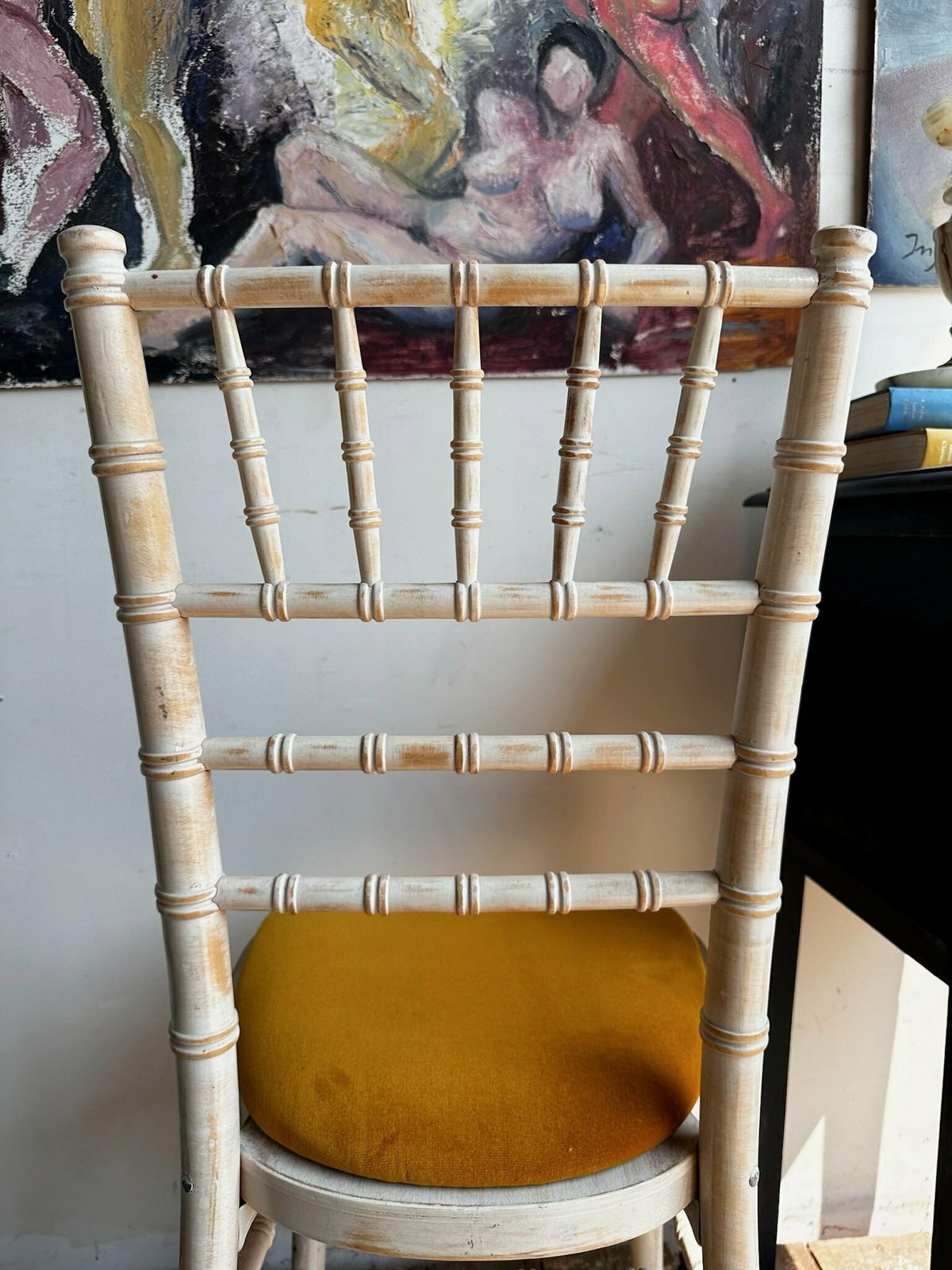 Selection Of Faux Bamboo Chairs W/ Wooden, Leatherette Or Velvet Seats C.1980 photo buy