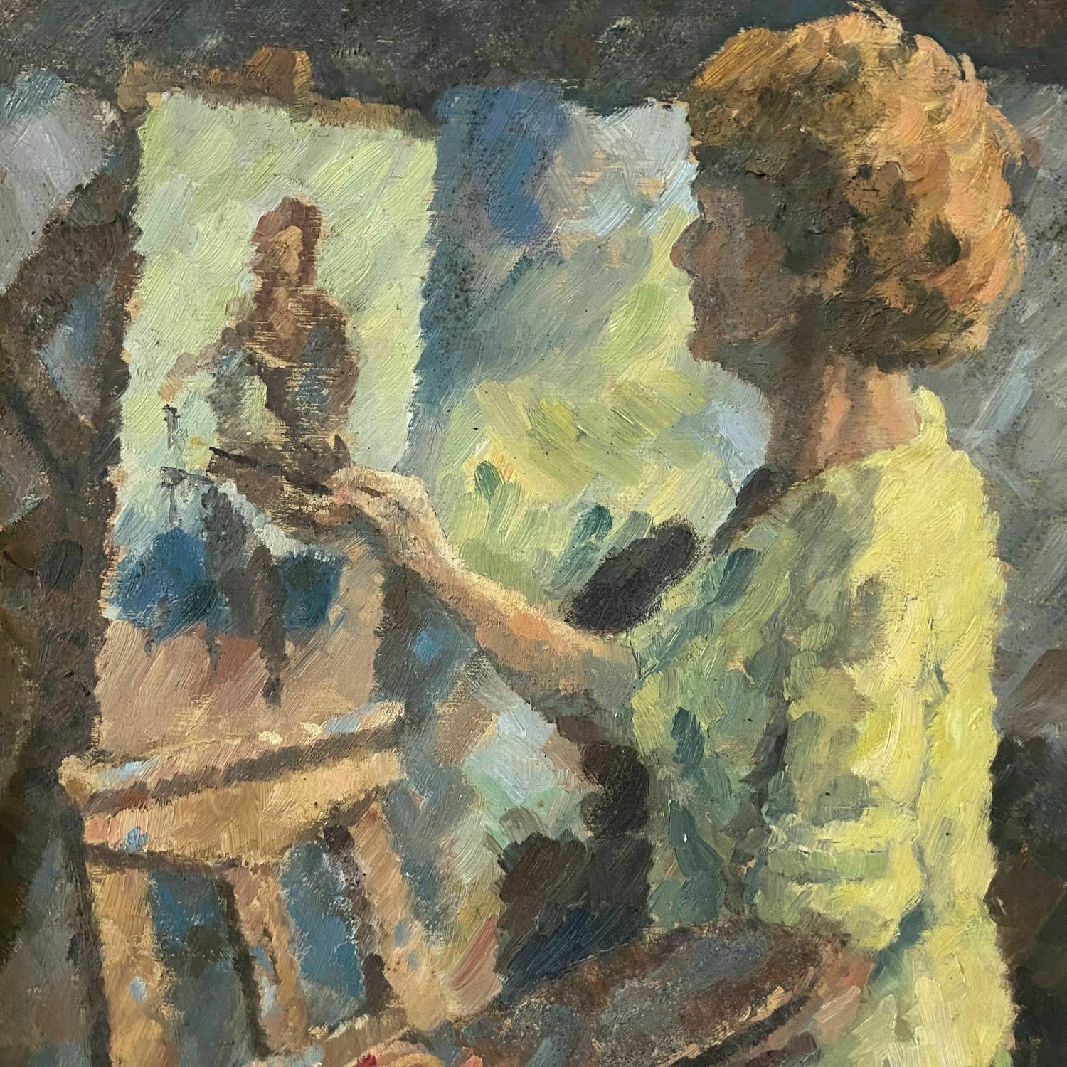 Oil On Board Painting Of Winifred Pledger At The Easel photo furniture