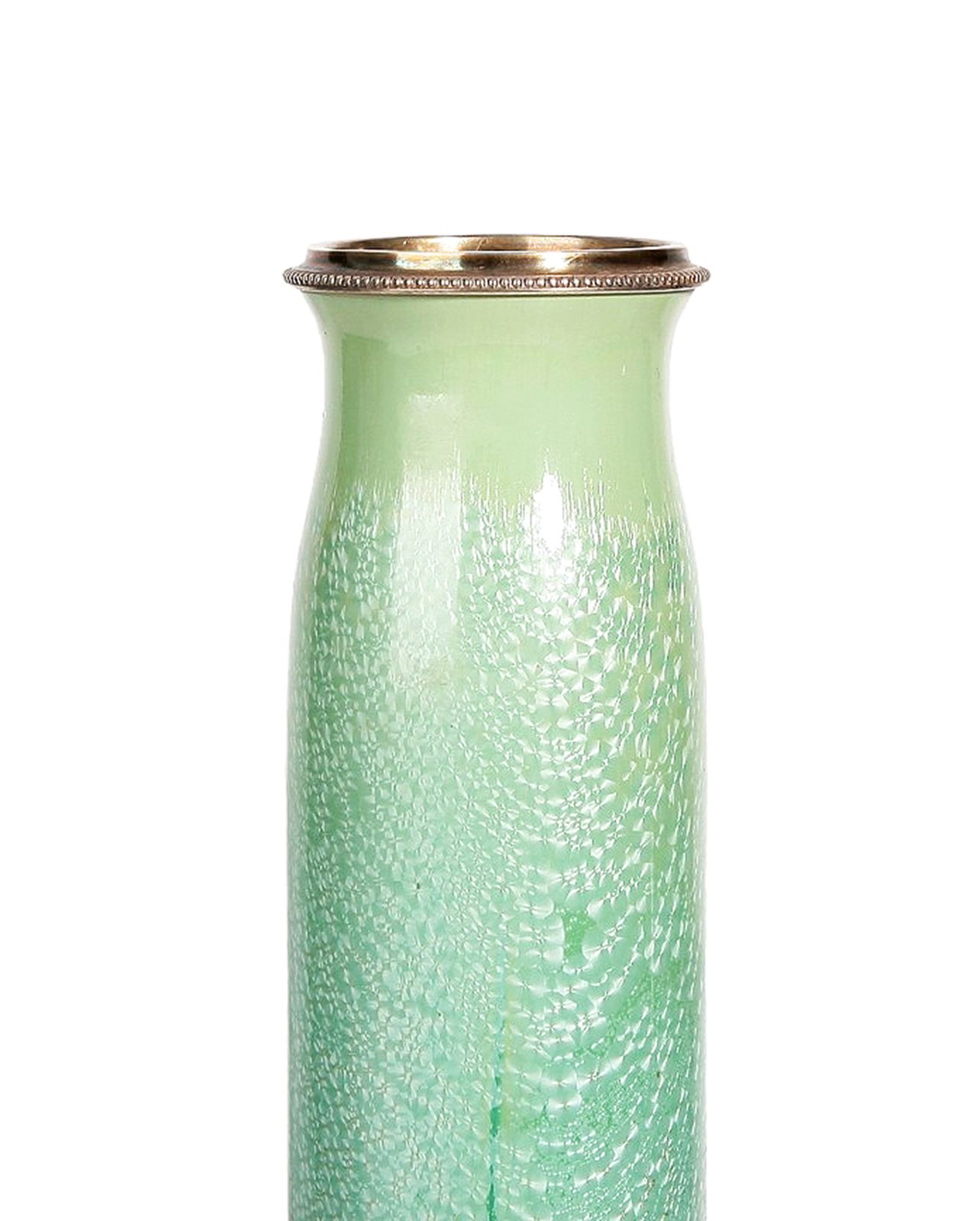 20th Century Art Nouveau Green Ceramic Vase With Silver Rim/Collar, Austria photo for sale