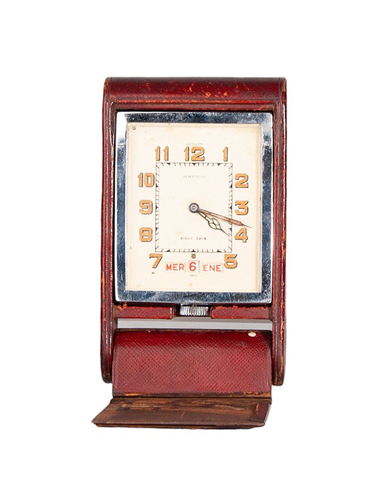Mid 20th Century Foldable Leather Travel Alarm Clock By Swiss Jaeger Lecoultre For The Luxury Design House Hermès Paris, France