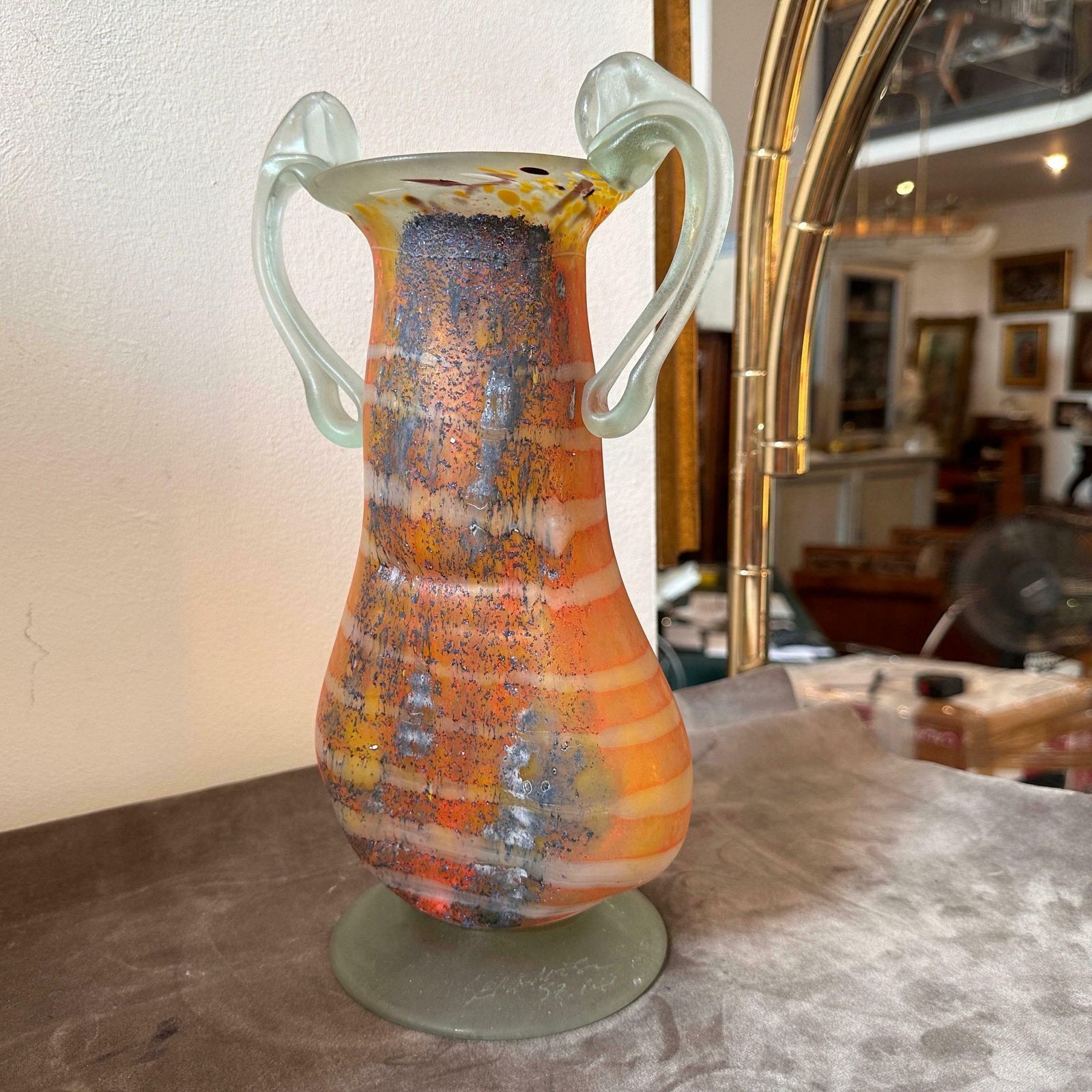 1980s Art Nouveau Style Murano Glass Amphora Vase photo vintage
