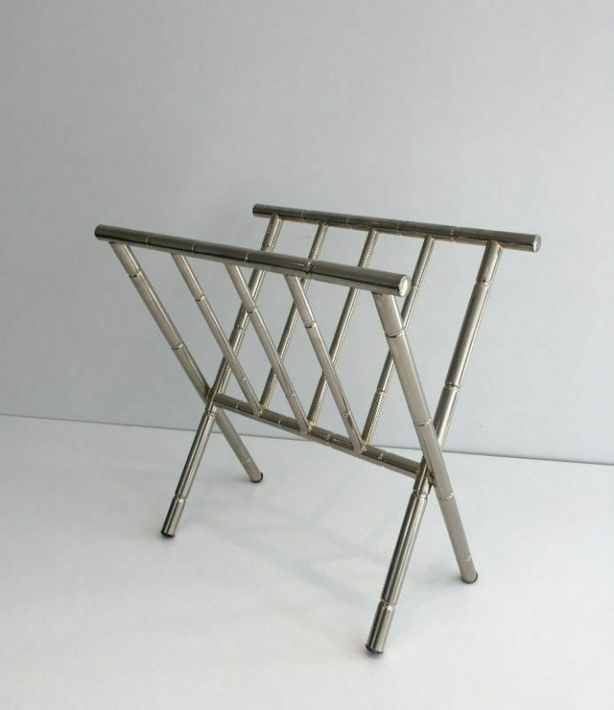 Nickel Magazine Rack In Faux Bamboo Style In The Style Of Jacques Adne