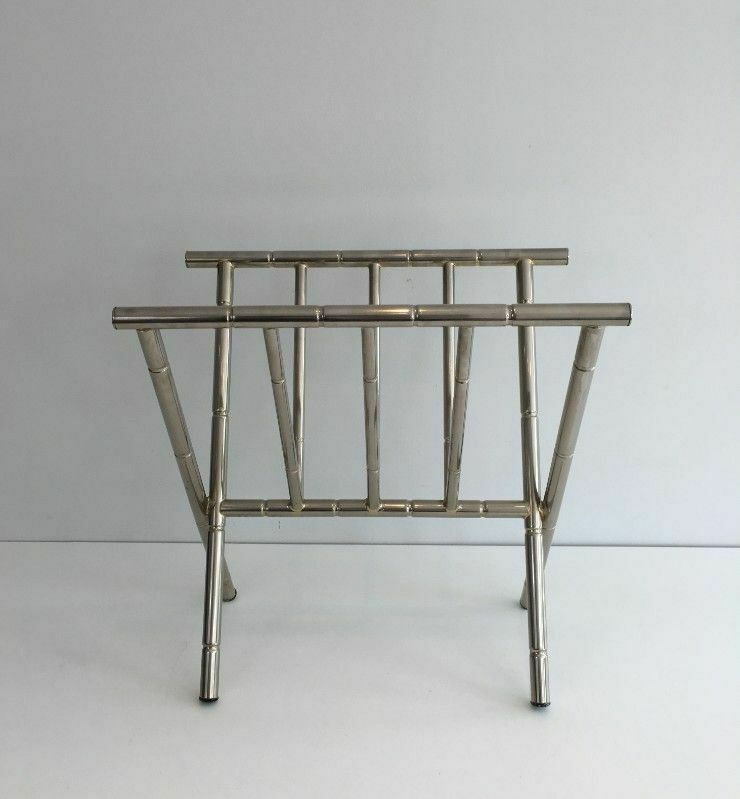 Nickel Magazine Rack In Faux Bamboo Style In The Style Of Jacques Adne photo furniture