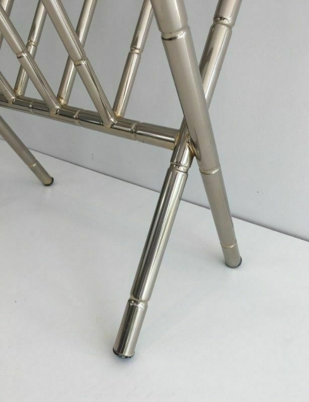 Nickel Magazine Rack In Faux Bamboo Style In The Style Of Jacques Adne photo buy
