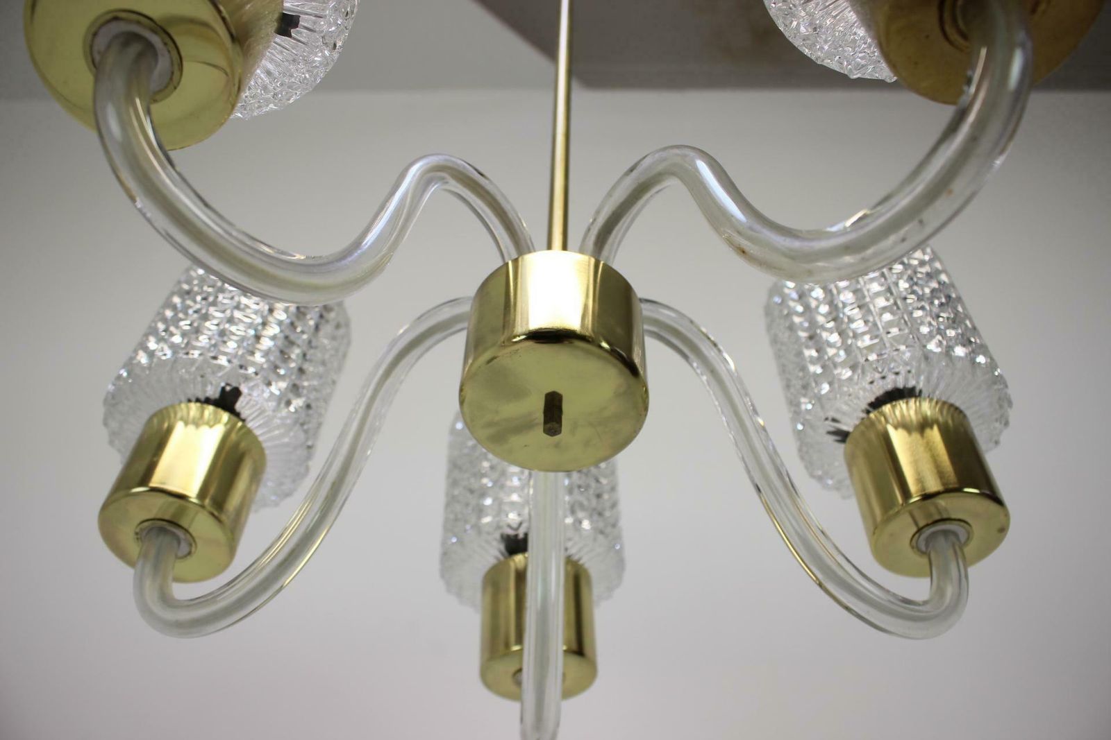 Art Deco Glazen Kroonluchter Van Kamenicky Senov, Ca. Jaren 1960, Tsjecho Slowakije photo vintage