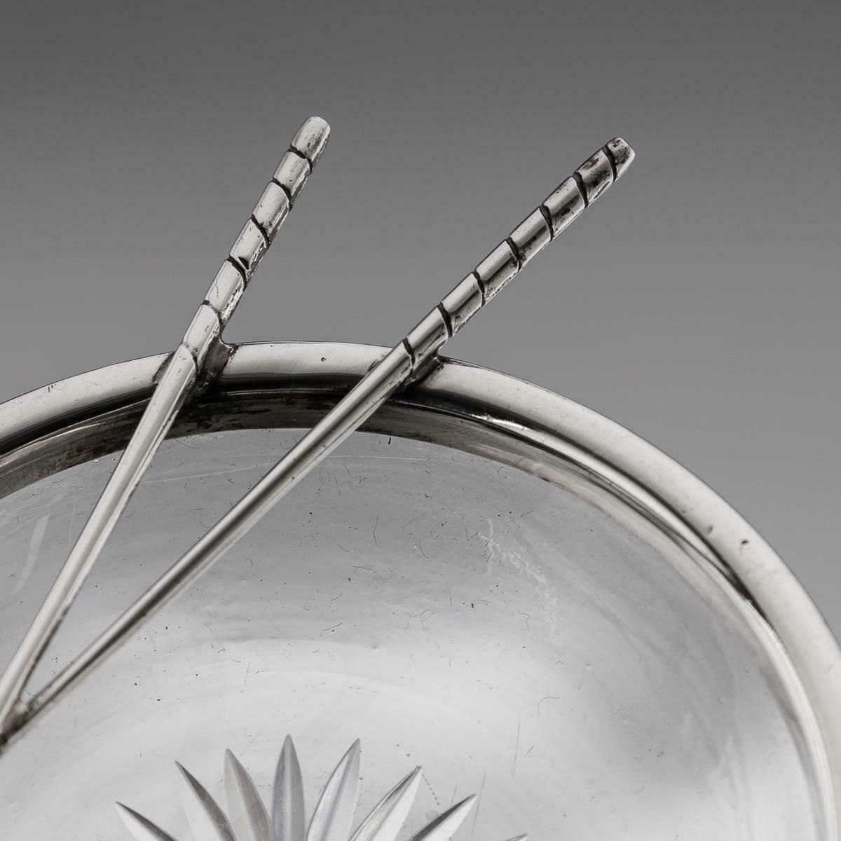 Antique 20th Century English Solid Silver & Cut Glass Golf Theme Ashtray C.1911 photo vinterior