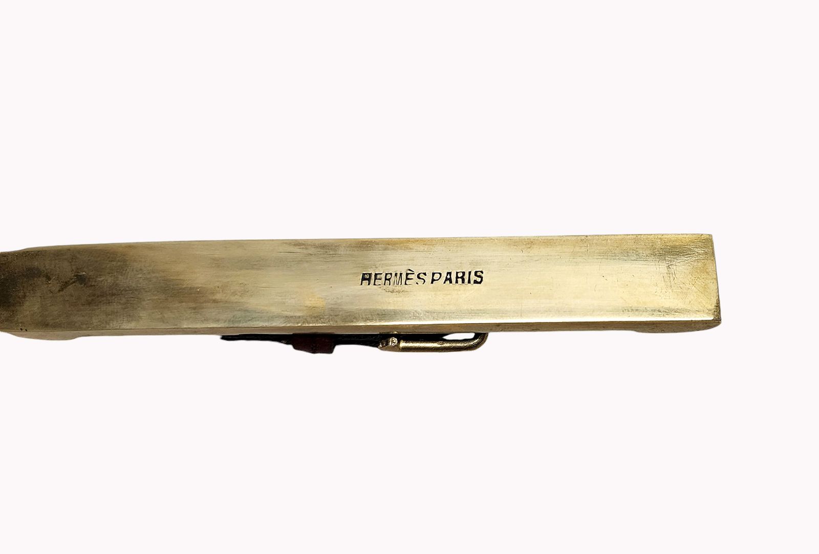 Mid 20h Century Golden Brass And Leather Letter Opener/Knife By The Luxury Design House Hermès Paris, France photo vinterior