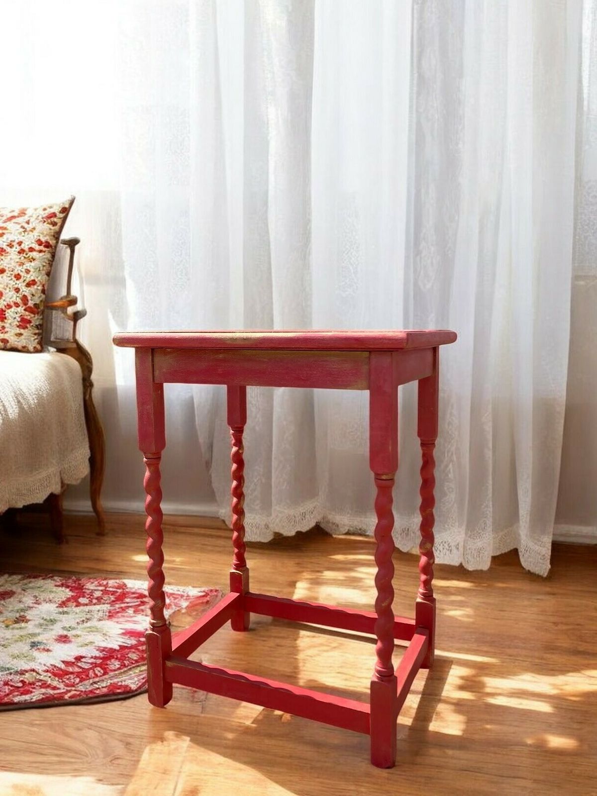 photo vinterior Upcycled Barley Leg Side Table In Hot Ombre Pink