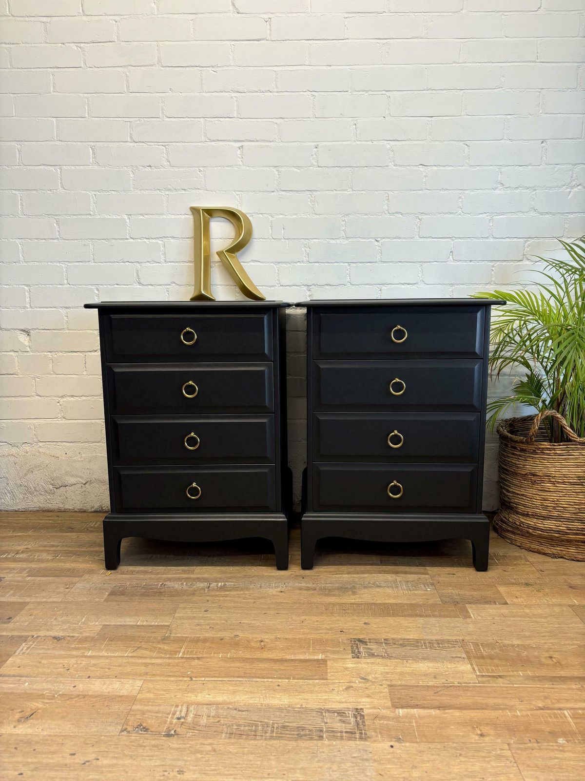 Stag Minstrel 4 Drawer Bedsides Painted Black Brass Ring Handles