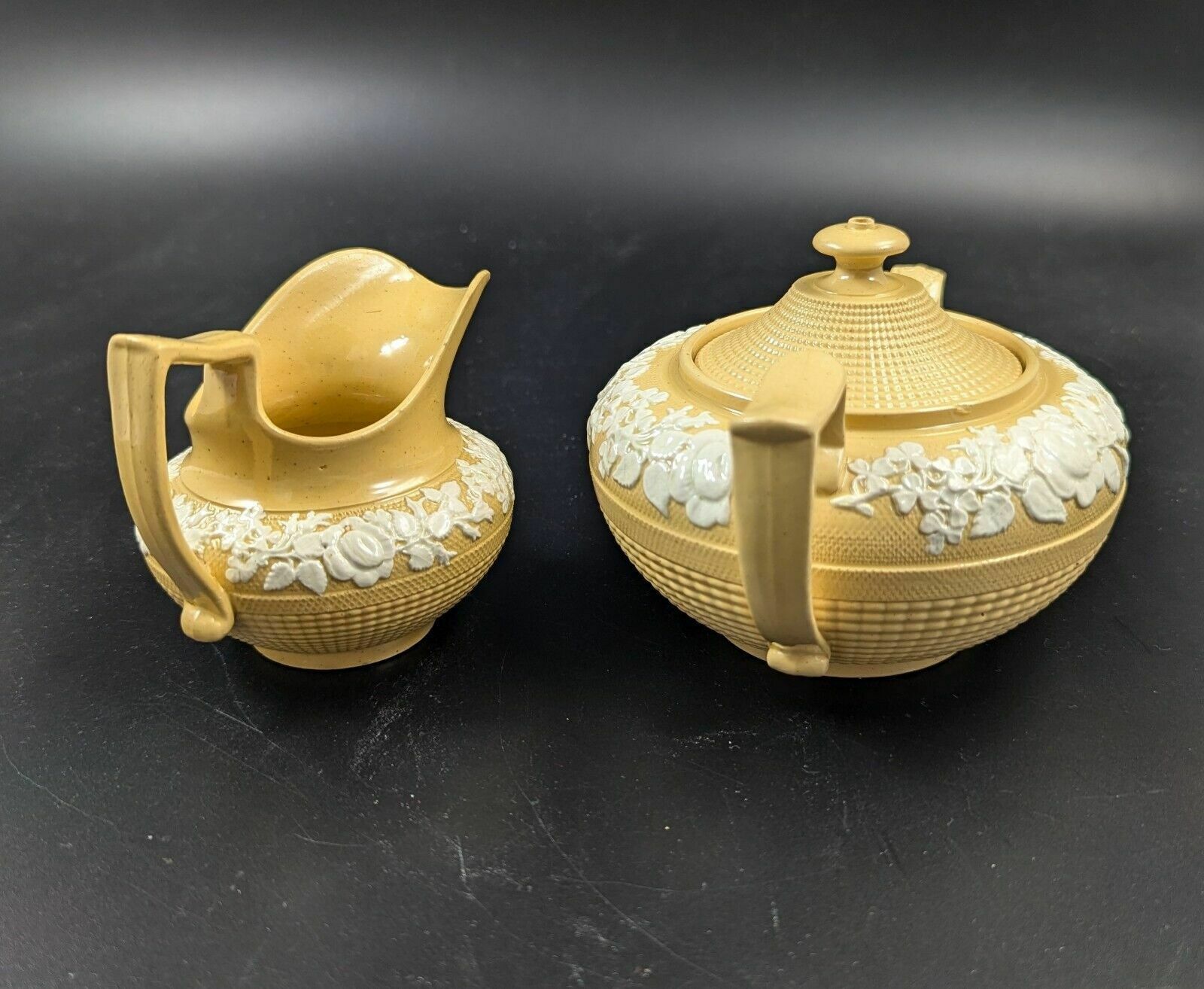 Antique Teapot And Creamer, W. Hackwood Style, Wedgwood, C. 1823 photo for sale