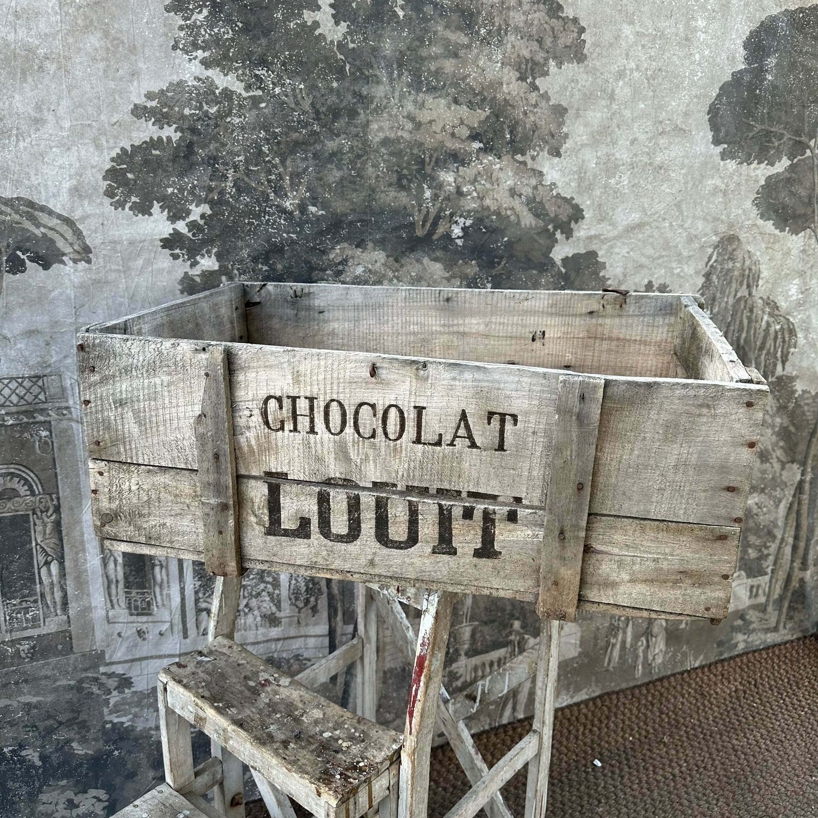 Rare “Louit Freres & Co   Bordeaux” Chocolat Louit Wooden Crate   French Antique
