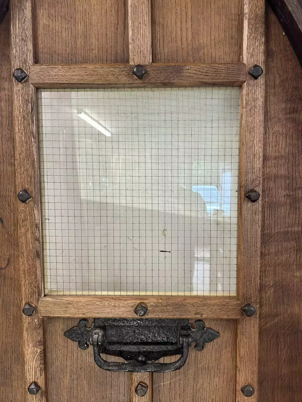 Solid Oak Front Door Frame Antique Old Period Reclaimed Tudor Arched Iron Glazed photo vinterior