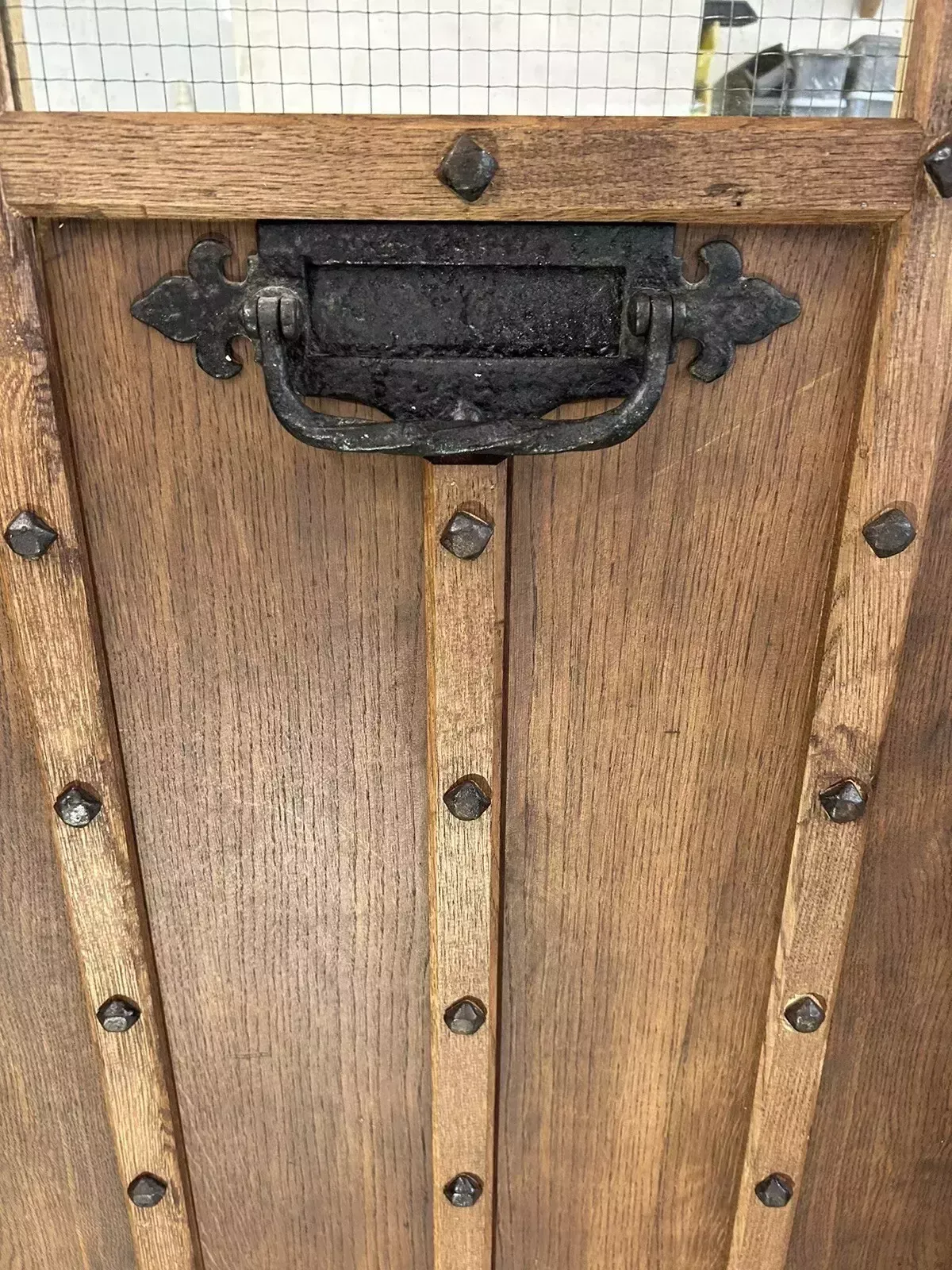 Solid Oak Front Door Frame Antique Old Period Reclaimed Tudor Arched Iron Glazed photo vintage