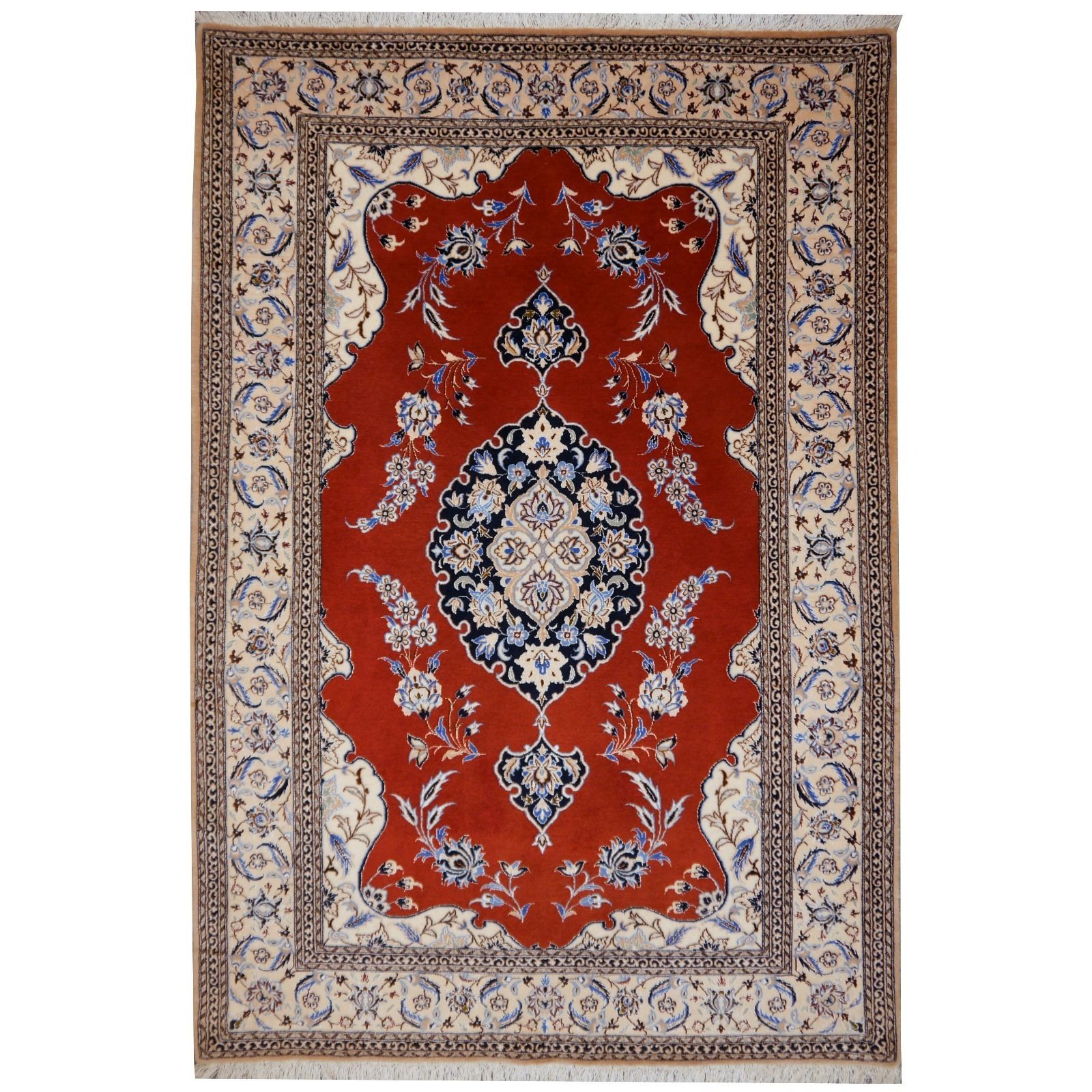 Fine Oriental Rug 5.6 X 3.8 Ft / 170 X 115 Cm Beige, Red, Blue