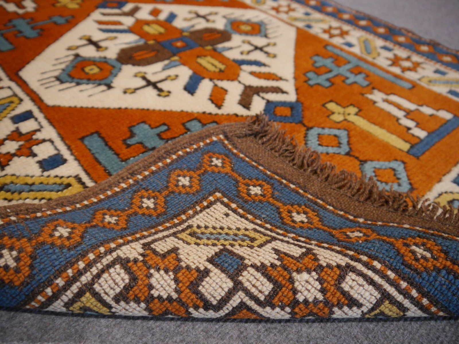 13392 Kazak Kars Vintage Turkish Rug 4 X 2.8 Ft / 122 X 85 Cm photo vinterior
