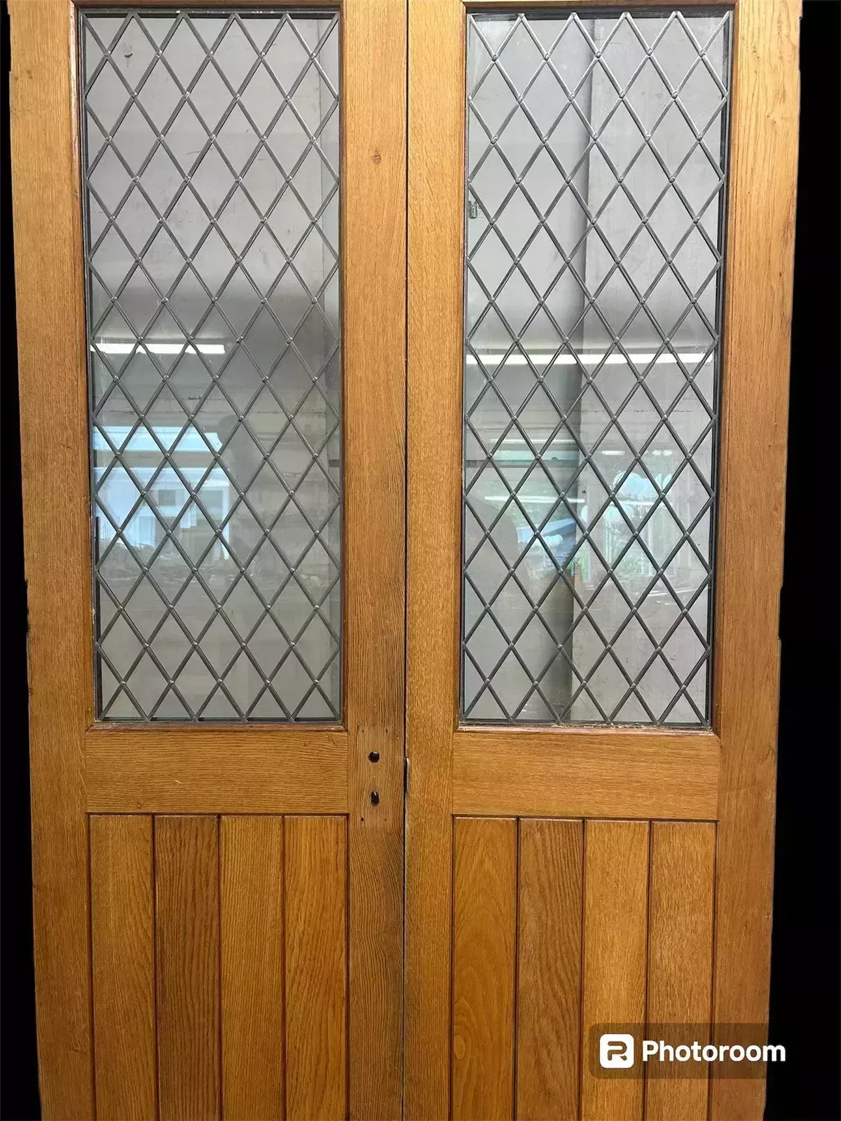 Solid Oak French Door Set Double Glazed 2 Antique Leaded Period Reclaimed Wood photo for sale