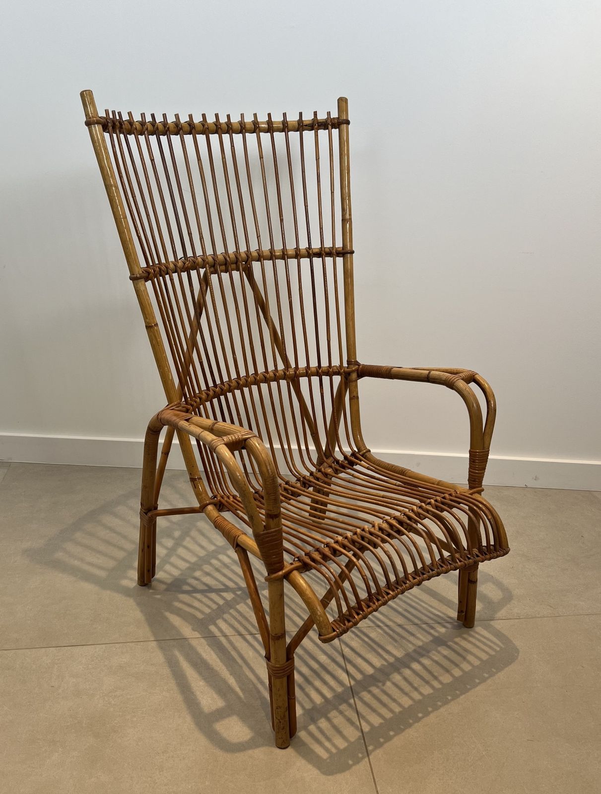 Pair Of High Designer Rattan Armchairs photo for sale