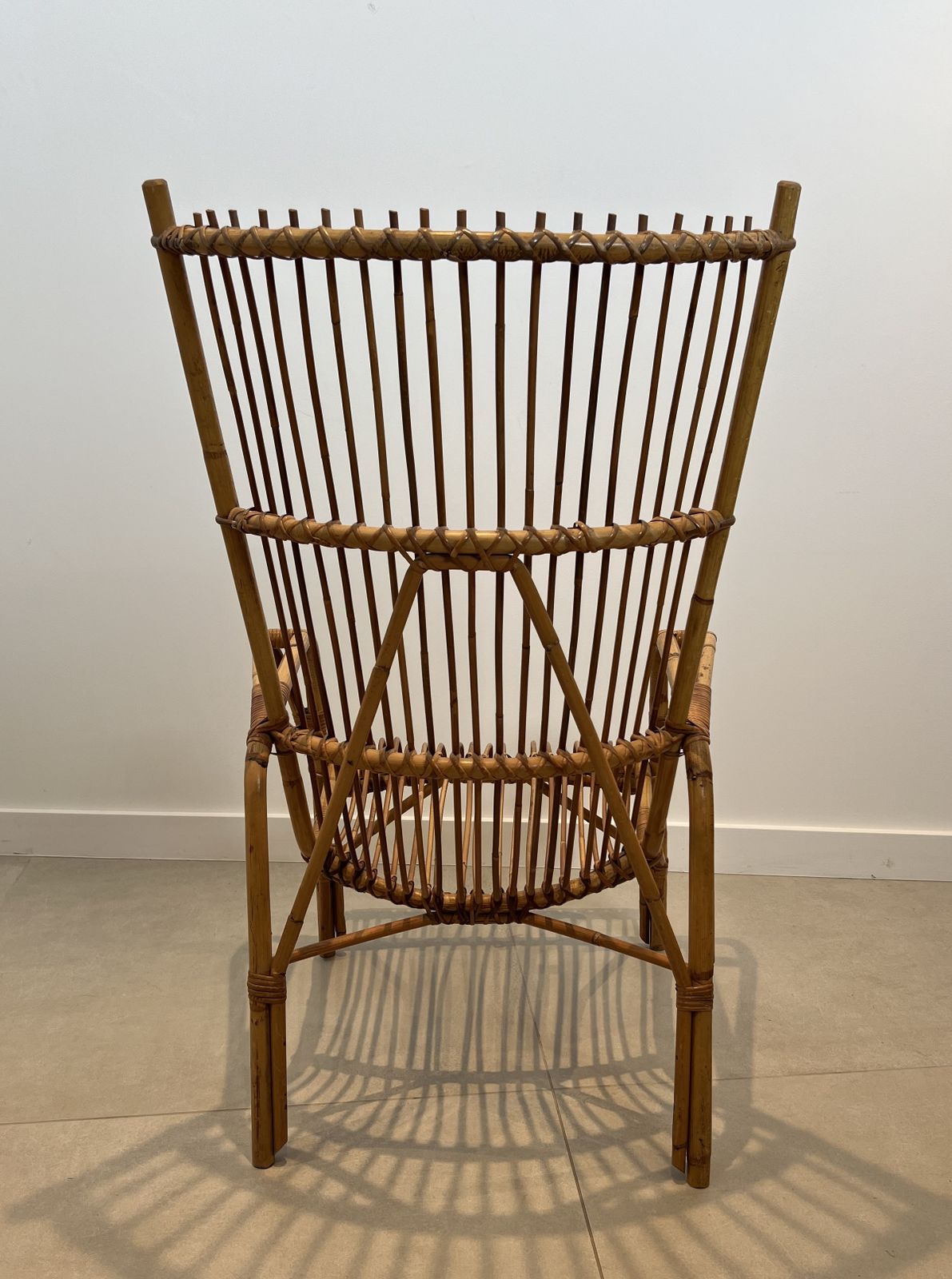 photo buy Pair Of High Designer Rattan Armchairs