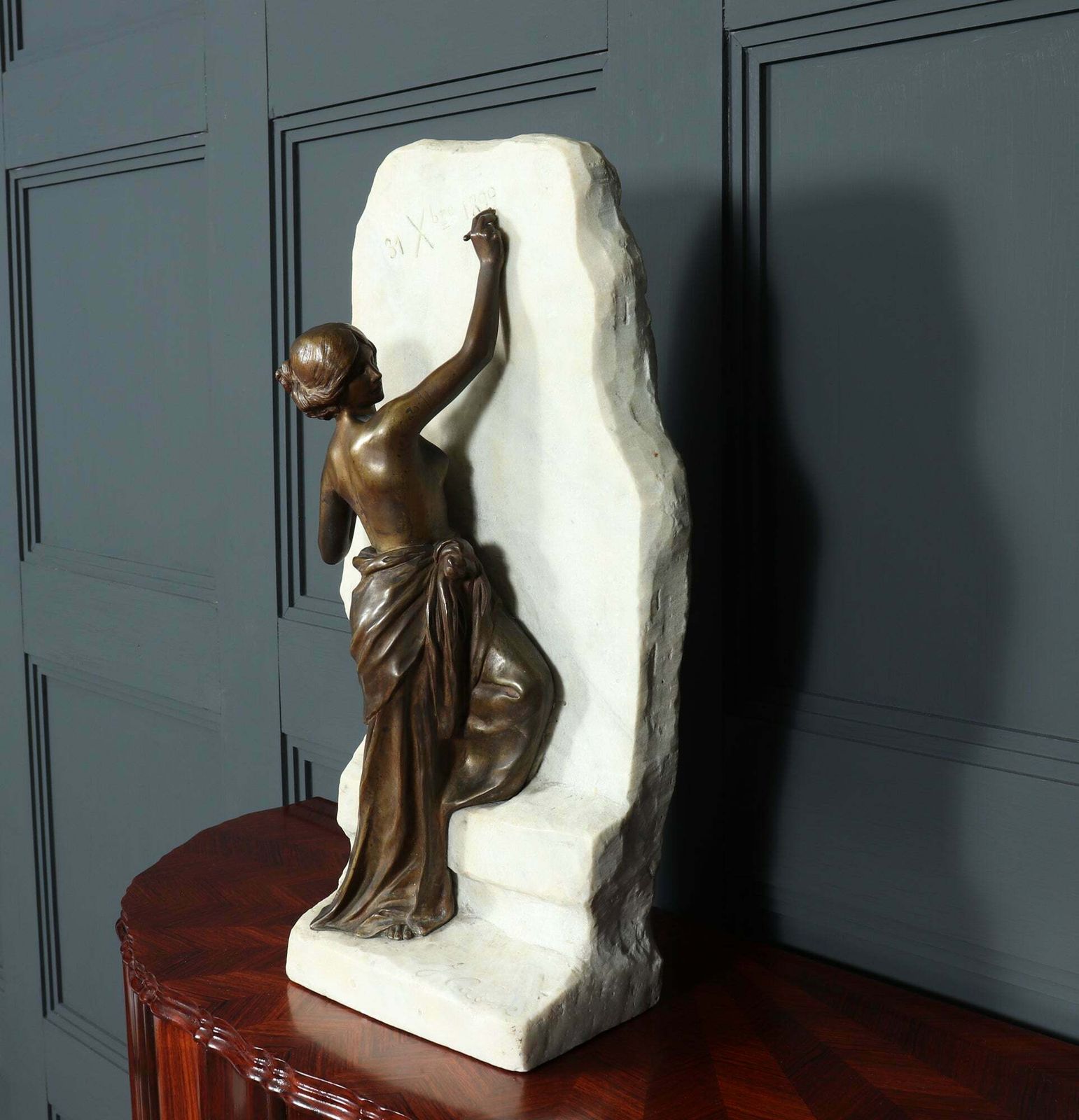 photo vintage Art Nouveau Bronze Woman Writing By Julien Causse