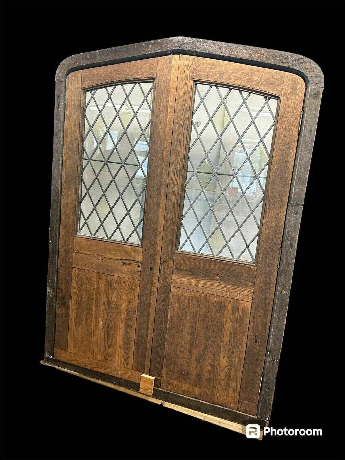 Home Fixtures Arched Solid Oak Doors Frame Reclaimed Period Double French Antique Set Leaded photo