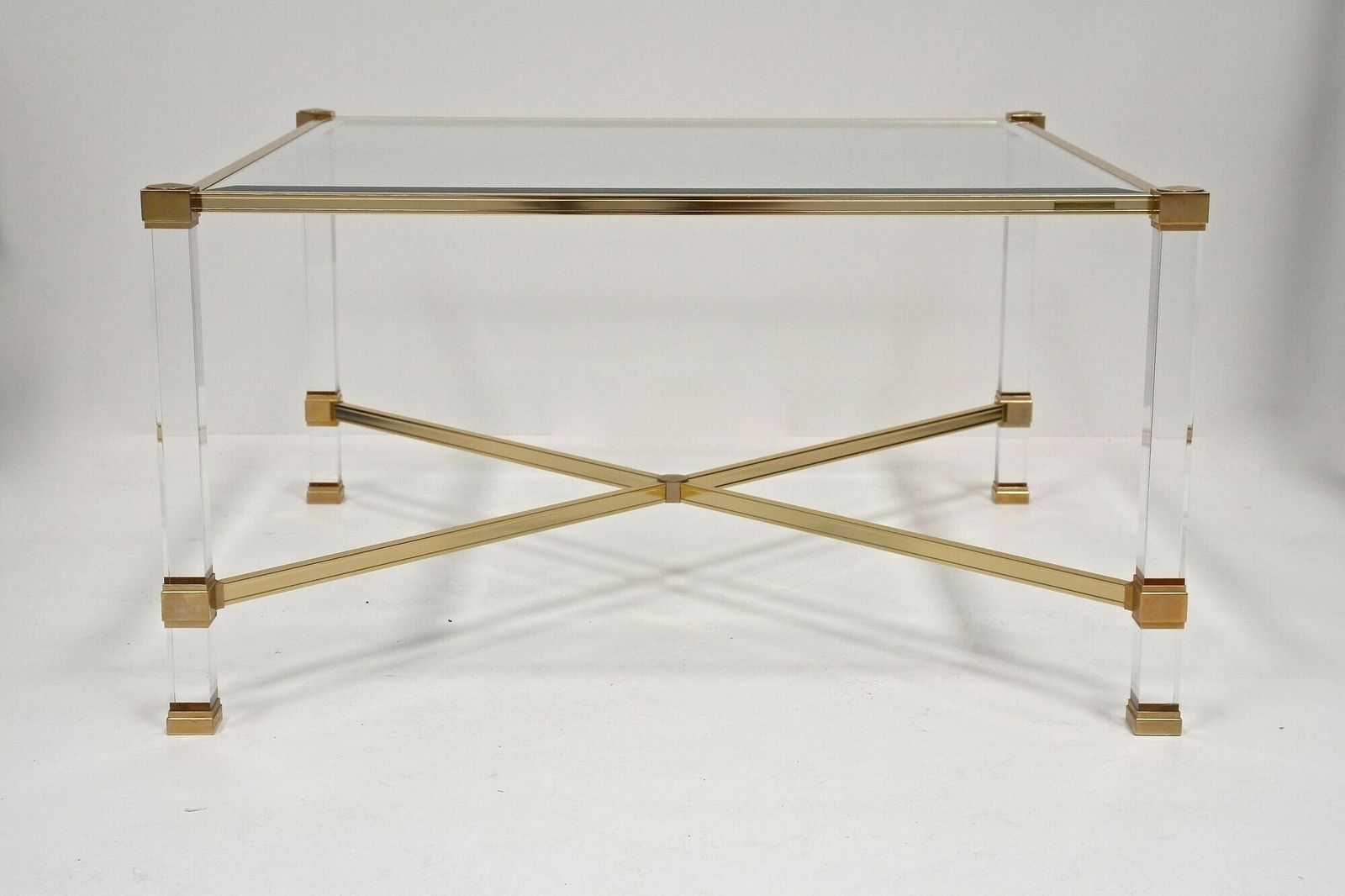 Mid Century Modern Lucite/ Brass Coffee Table By Pierre Vandel, Fr Ca. 1970 photo vinterior