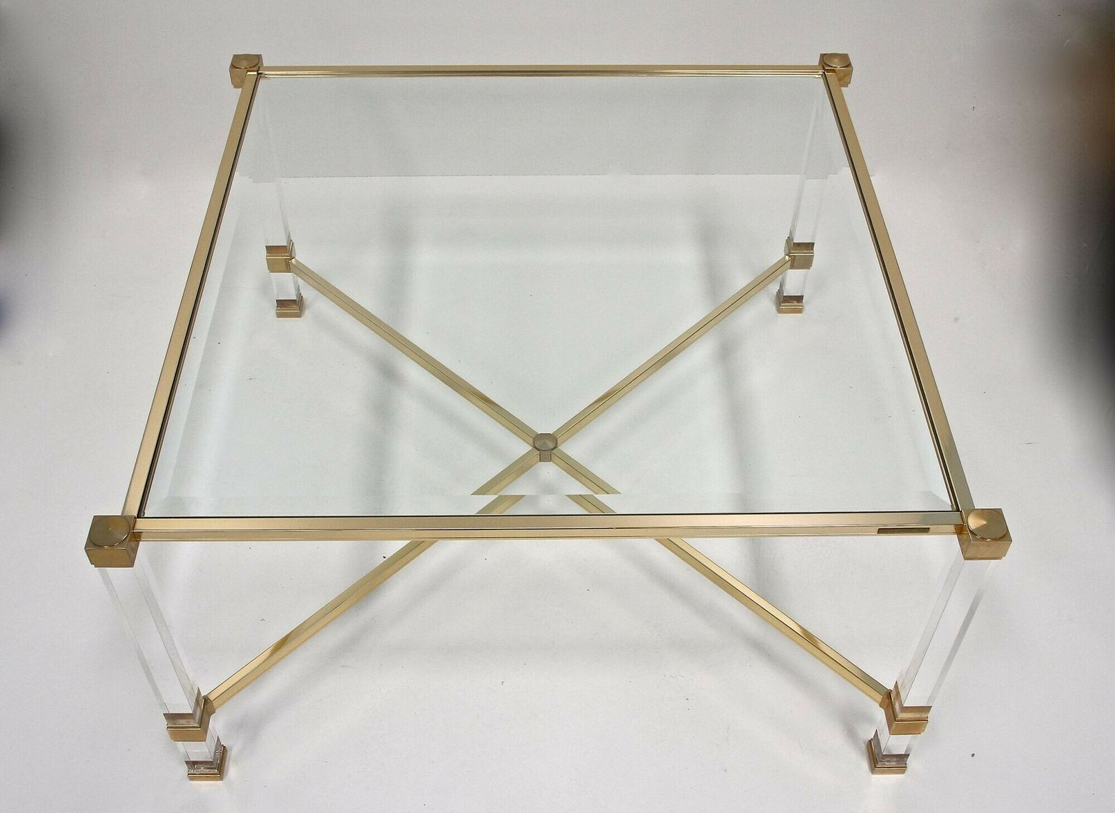 Mid Century Modern Lucite/ Brass Coffee Table By Pierre Vandel, Fr Ca. 1970 photo buy