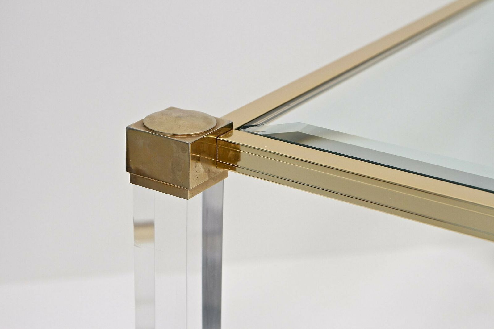 photo furniture Mid Century Modern Lucite/ Brass Coffee Table By Pierre Vandel, Fr Ca. 1970