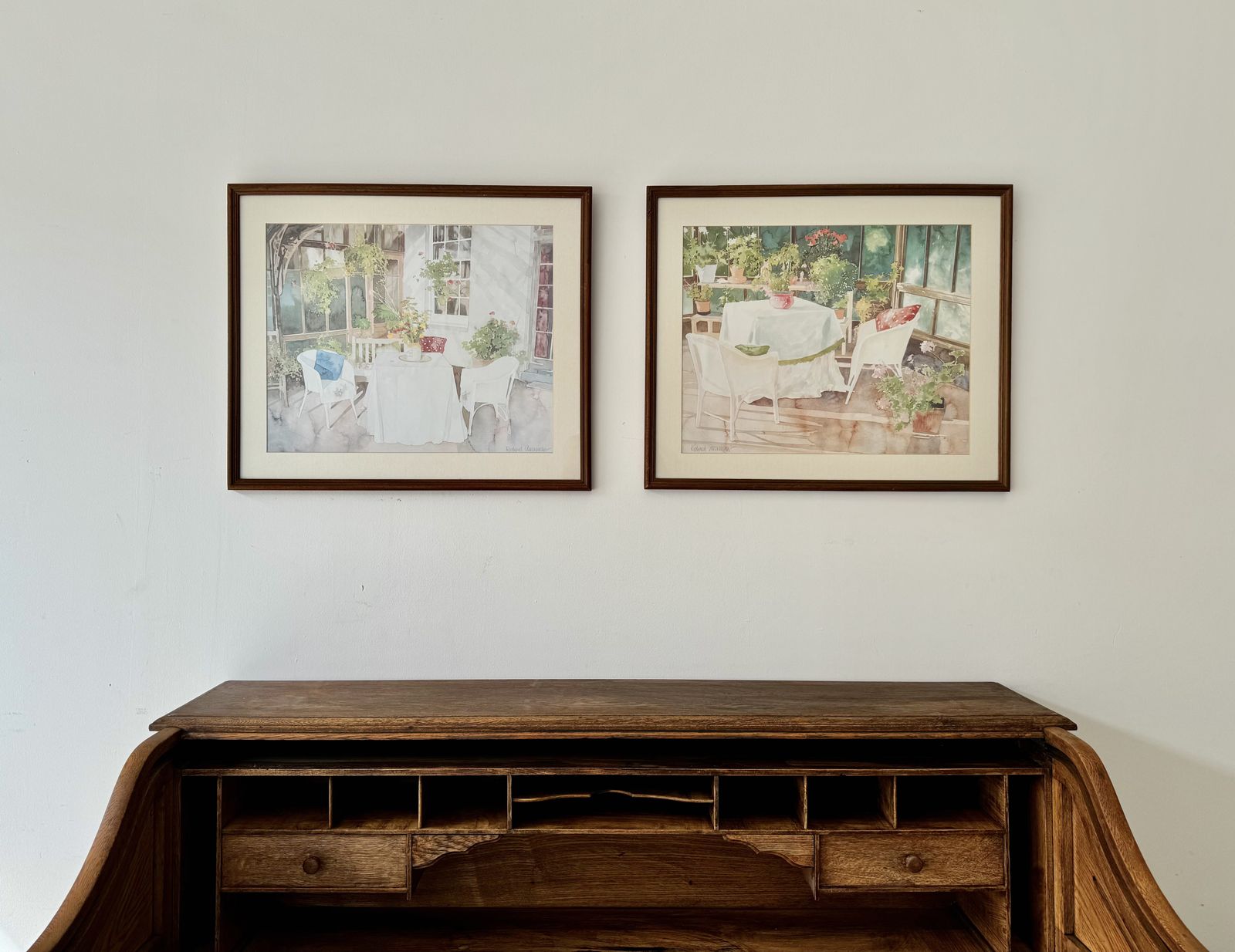 Pair Of Vintage Garden Conservatory Prints By Richard Akerman photo for sale