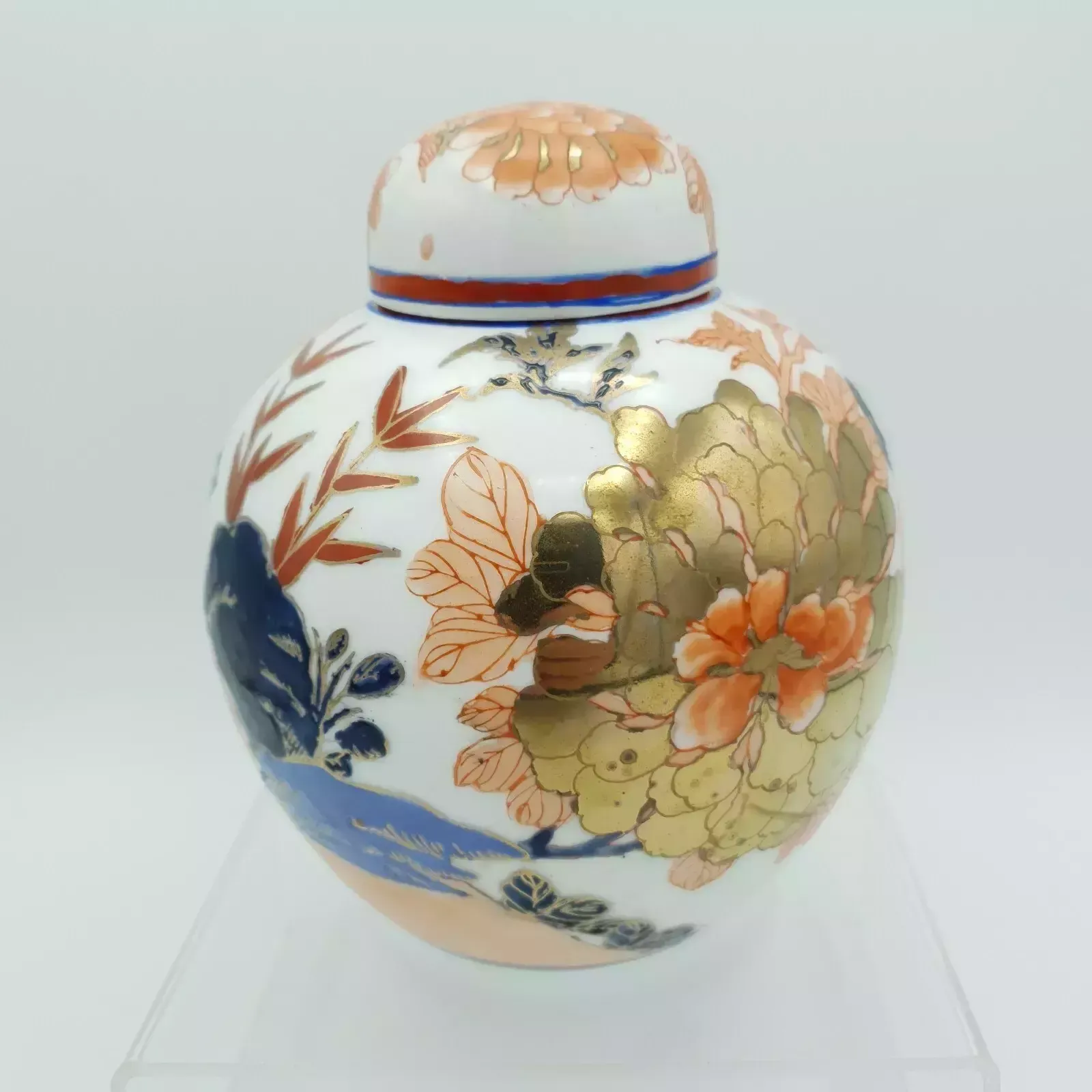 Chinese Qianlong Ginger Jar Hand Painted Imari Porcelain Raised Floral & Gilt photo vinterior