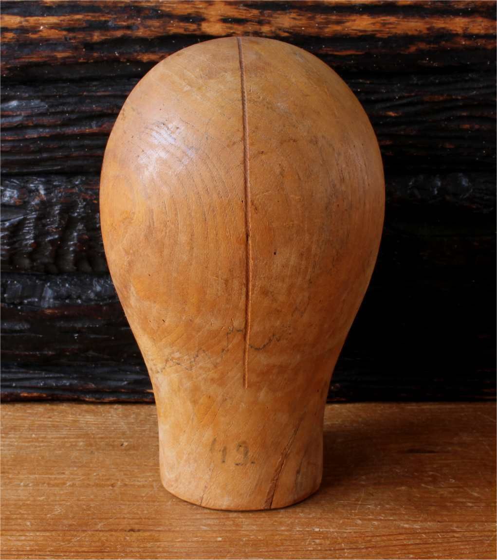 Size 49 Wig Block. Small French Wooden Milliner's Head Hat Display Stand photo for sale