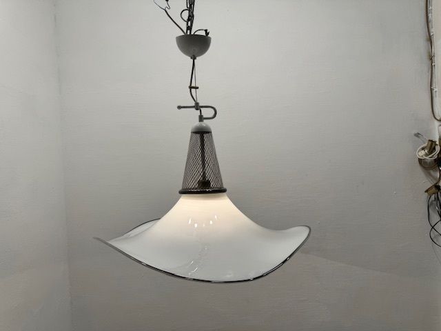 Large Black And White Murano Glass Hat Light Pendant 1970’s photo vinterior