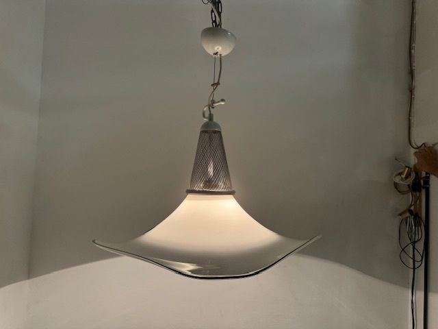 photo for sale Large Black And White Murano Glass Hat Light Pendant 1970’s