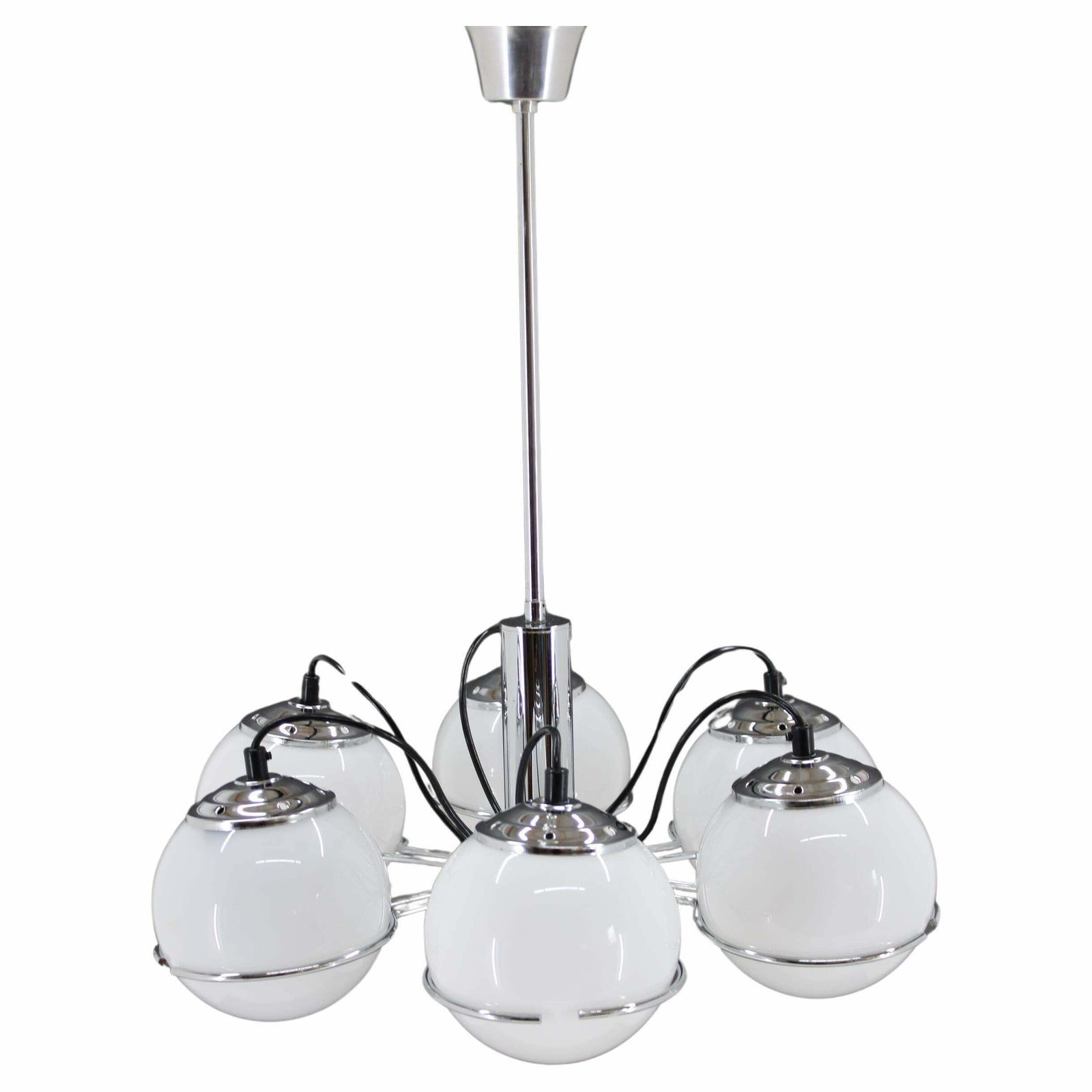 1970s Targetti Sankey Italian Chrome And Opaline Glass Chandelier