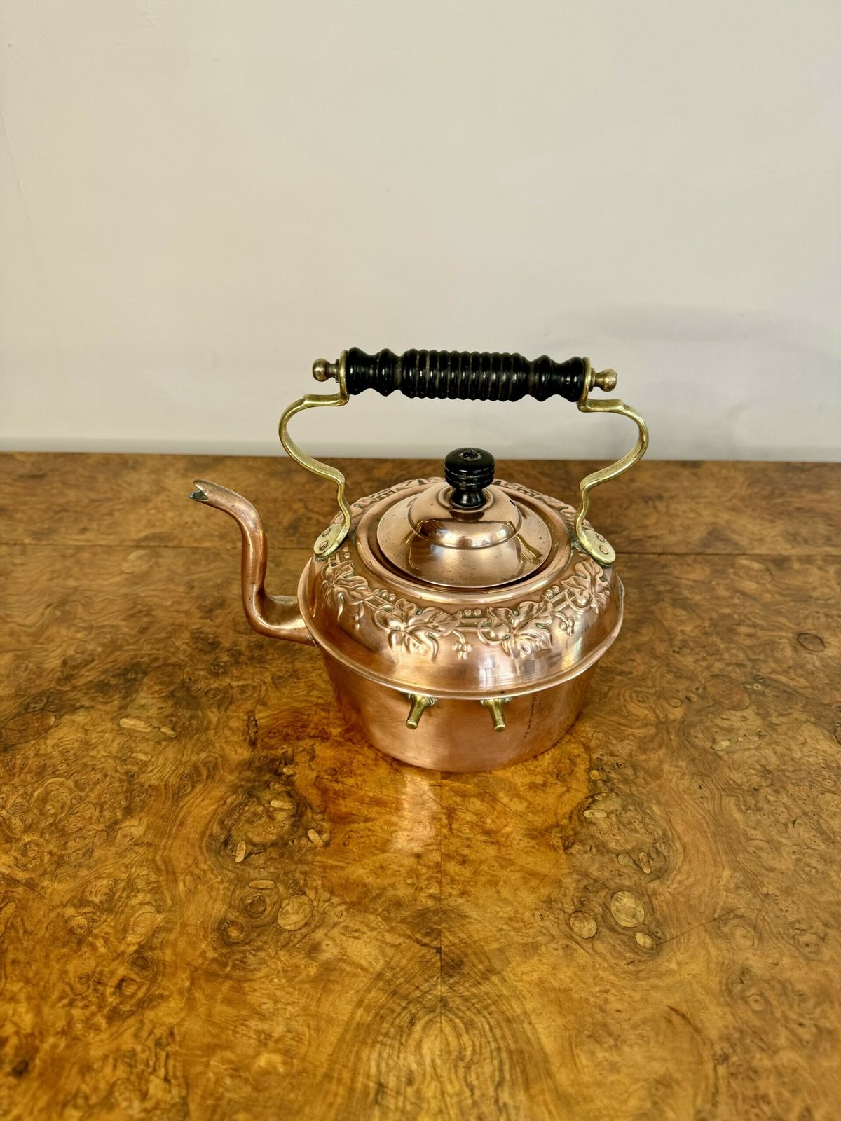 Wonderful Antique Quality Copper And Brass Spirit Kettle And Stand photo vinterior