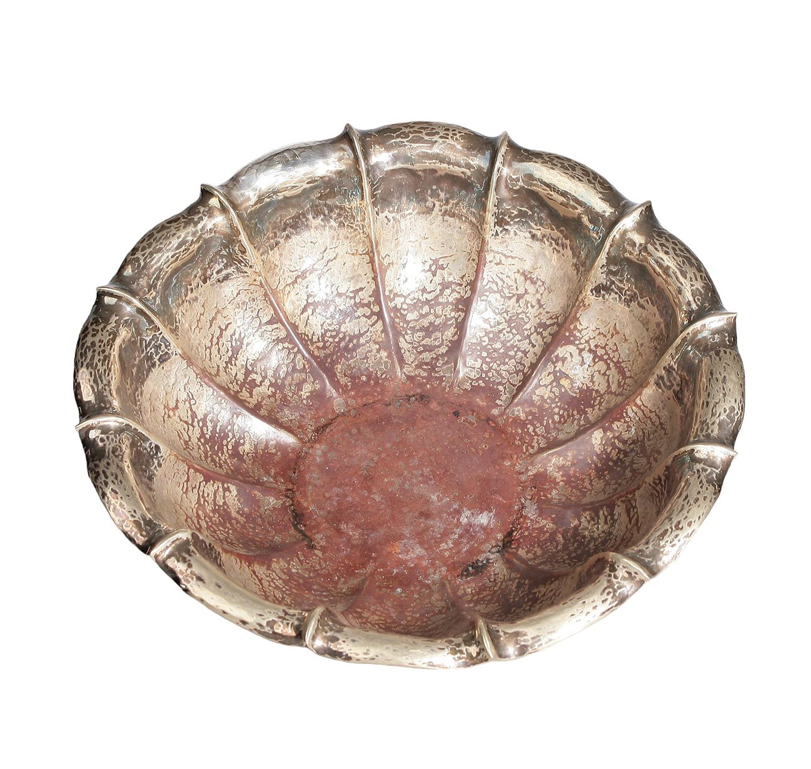 1910s Vienna Secession Patinated Silvered Metal Veined Serving Bowl/Centerpiece Designed By Dagobert Peche For Wiener Werkstätte, Austria photo for sale