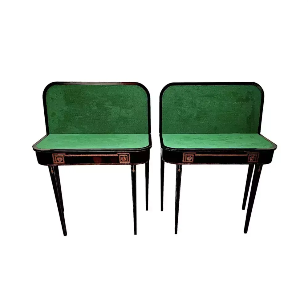 A Very Rare Pair Of Early 19th Century Regency Inlaid Card Tables photo furniture