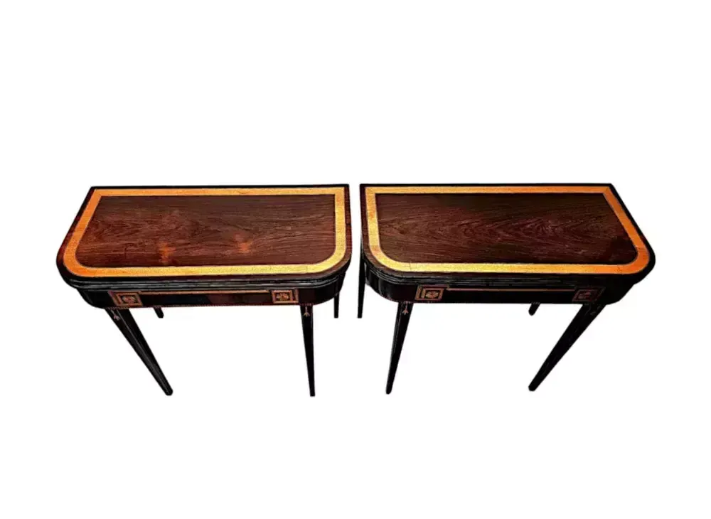 A Very Rare Pair Of Early 19th Century Regency Inlaid Card Tables photo Furniture