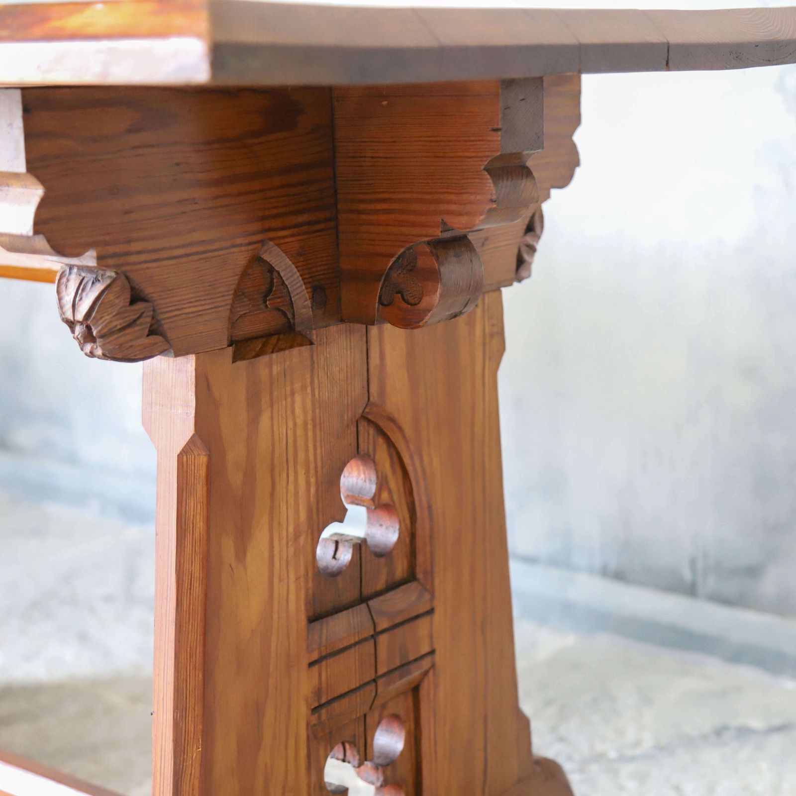 English 19th Century Pitch Pine Gothic Altar Table Manner Of Aw Pugin photo vinterior