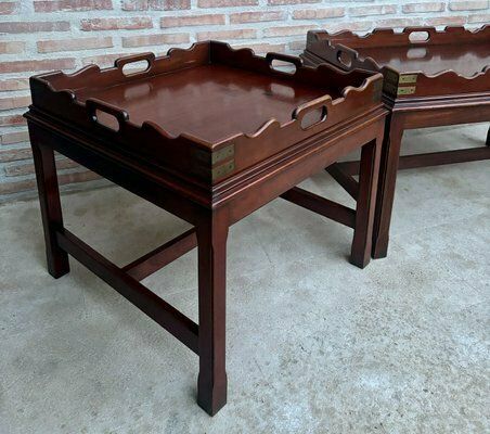 Early 20th Century Wood Coffee Table With Small Removable Tray, 1924, Set Of 2 photo buy