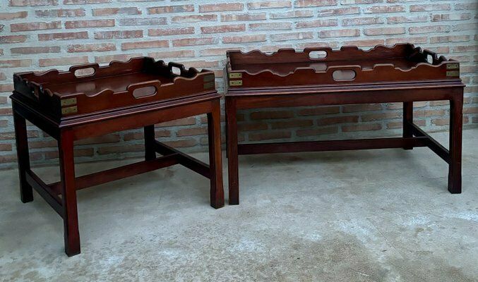 photo for sale Early 20th Century Wood Coffee Table With Small Removable Tray, 1924, Set Of 2