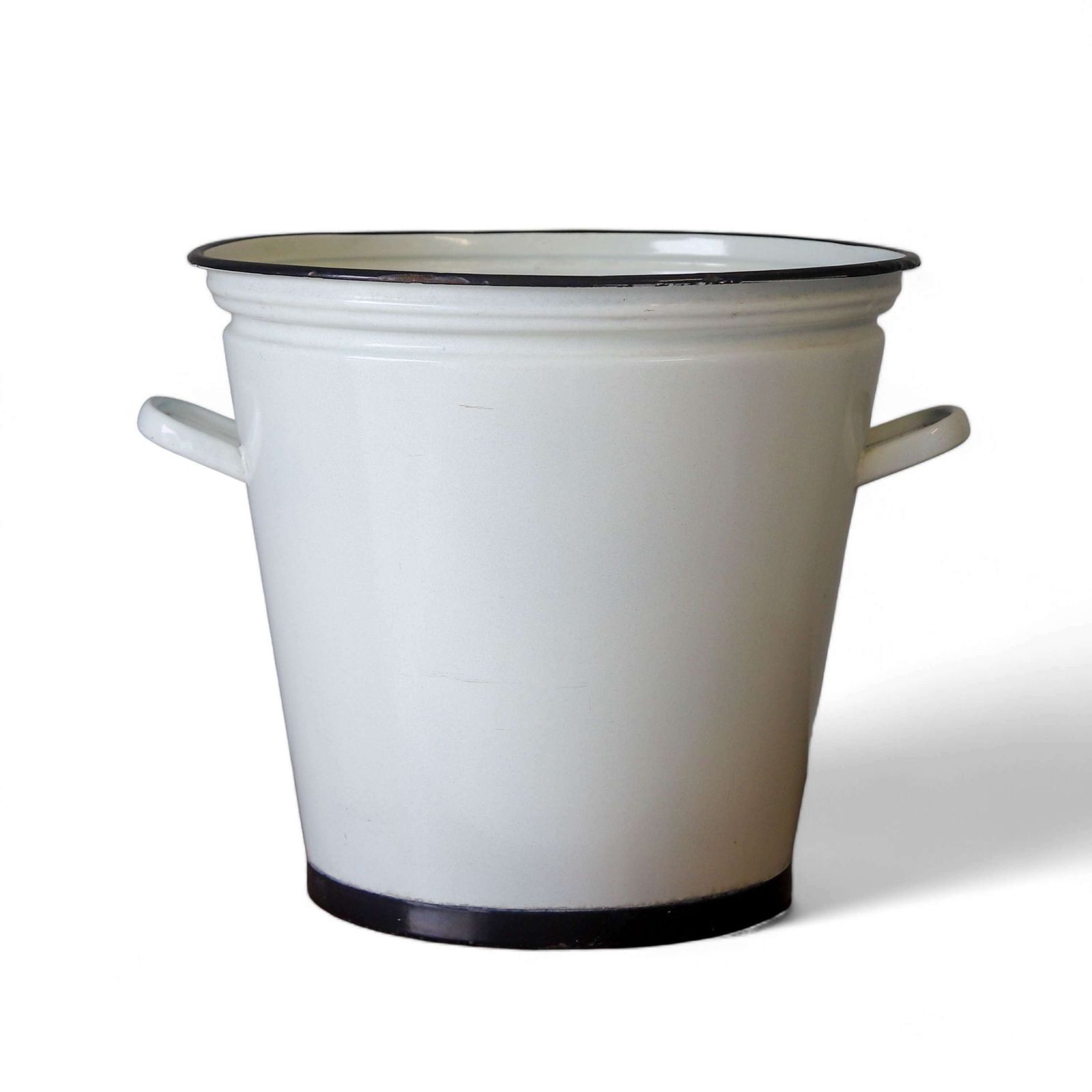 Early 20thc. Circa 1920 Large White & Blue Enamel Pail With 2 Handles