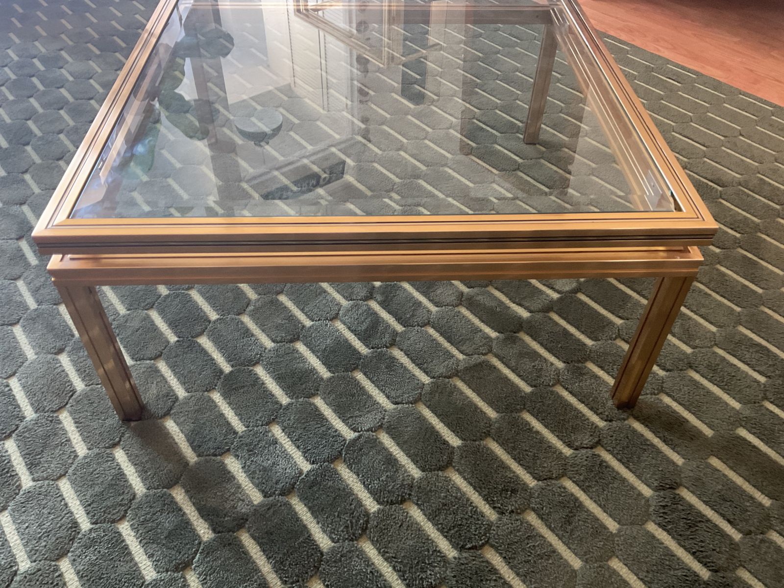 photo for sale Pierre Vandel Paris Glass Coffee Table In Art Deco, Antique Style