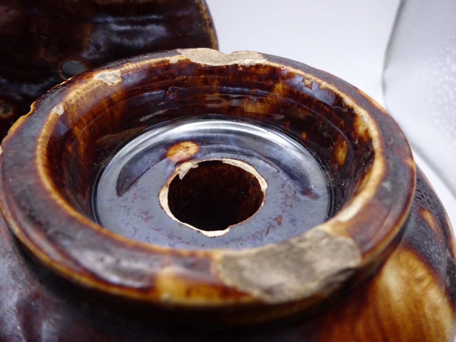 Rare Find 6 Antique Treacle Glazed Pottery Furniture Feet/Castor Cups/Carpet Protectors , As Found Condition photo 130.0