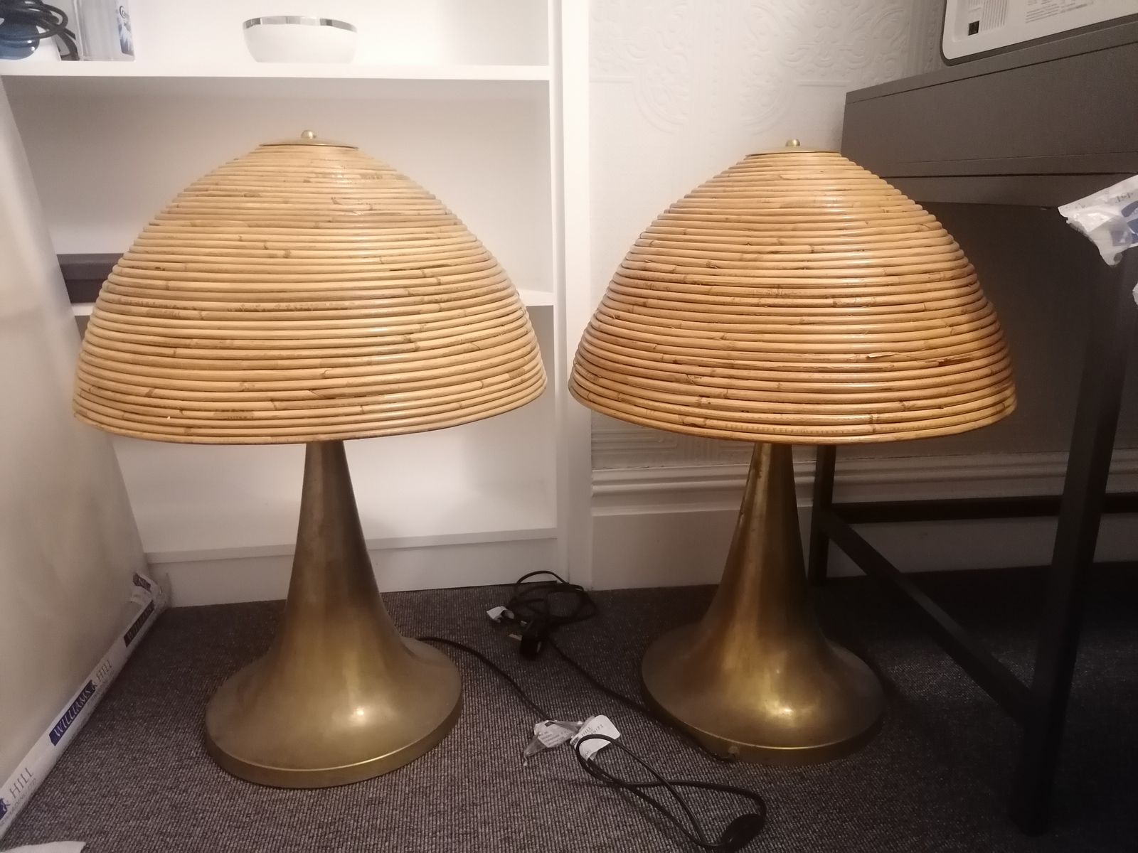 Pair Of Italian Polished Brass And Bamboo Table Lamps, L1980's
